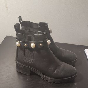 Black Ankle Boots with Pearl Detailing